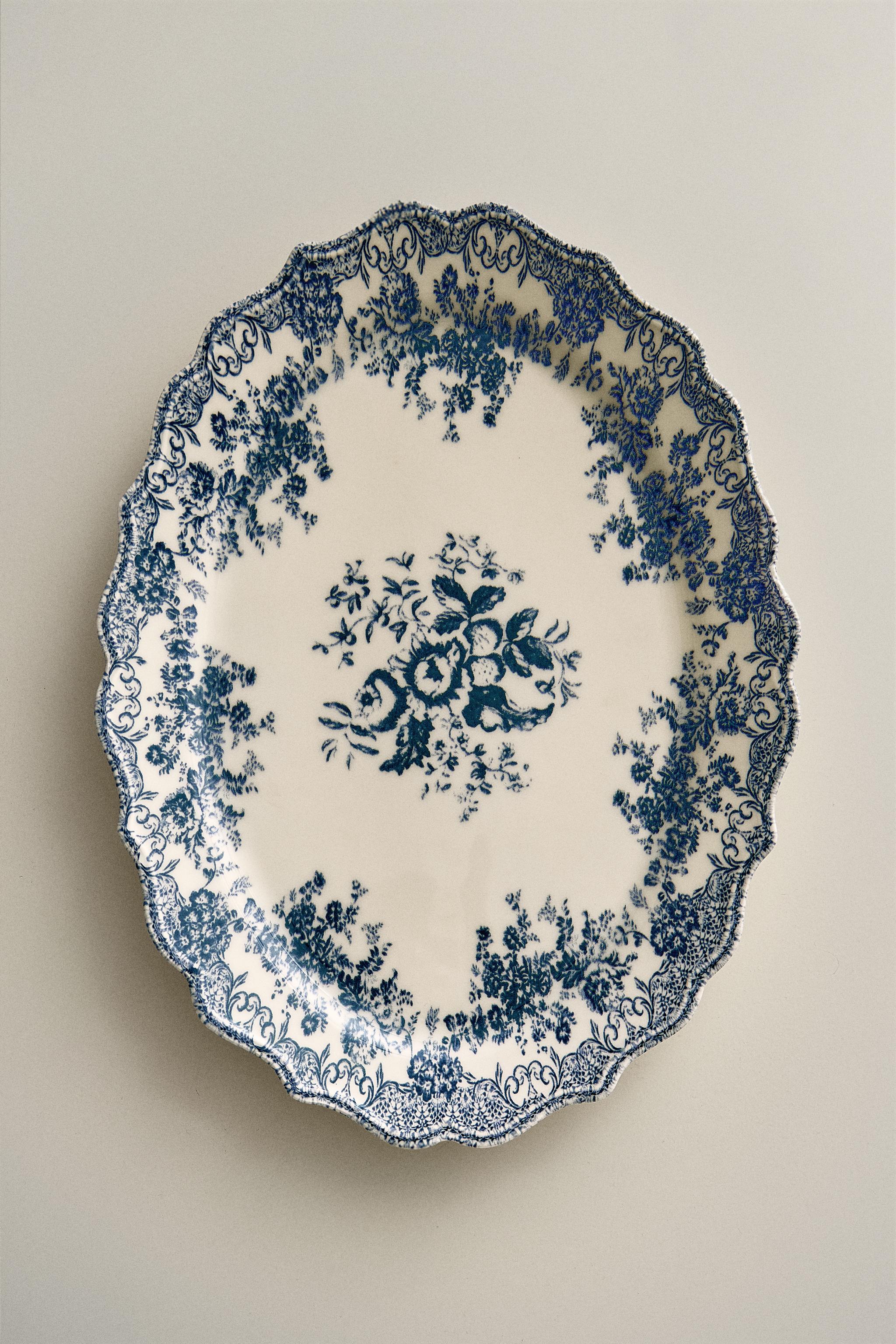 FLORAL EARTHENWARE SERVING DISH